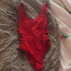 target red swim suit